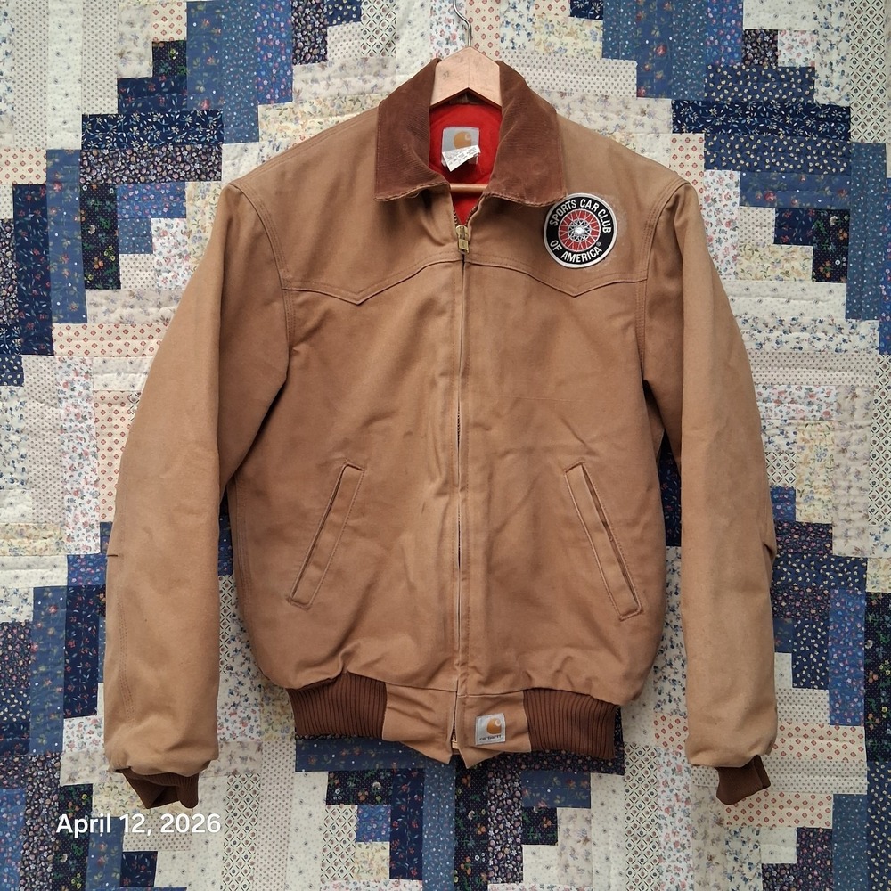 Vintage Carhartt Santa Fe Canvas Jacket Size Small Red Quilted J13 BRN